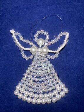Crystal Beaded Angel Ornament - White Pearlescent